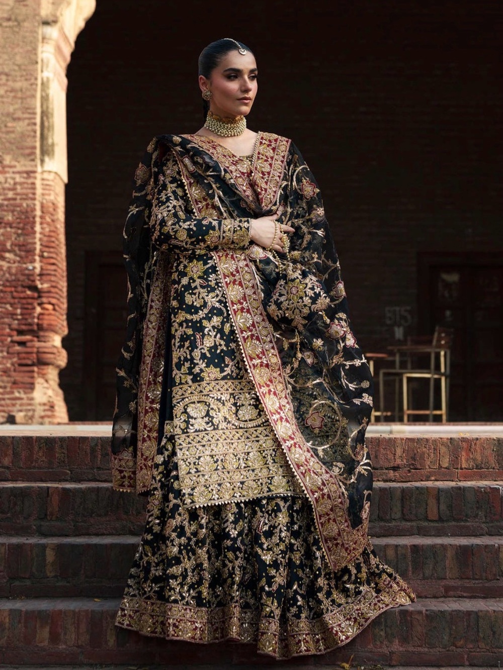 Haseena official Embroidered Black & Gold Formal Women’s Dress